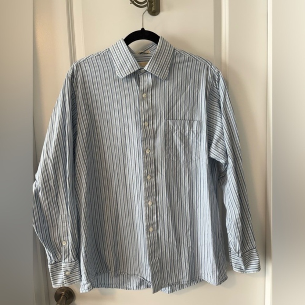 Michael Michael Kors Blue White Stripe Dress Shirt 16.5 34/35